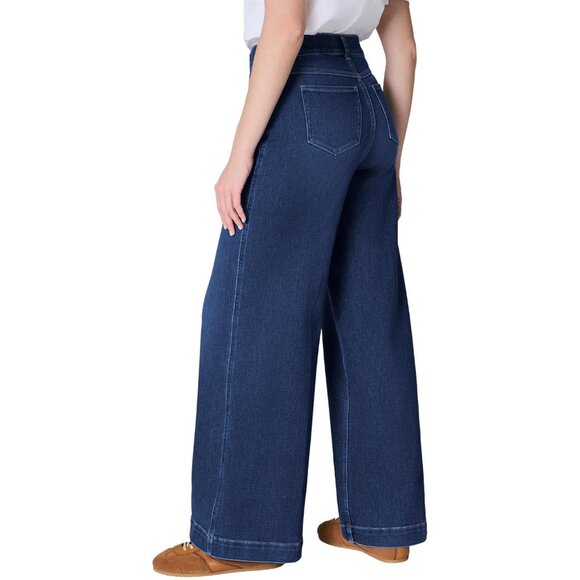 Wide Leg Jeans Womens Stretch Denim High Rise TummyTamer Body Flattering - Picture 2 of 5